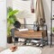 Rustic Brown Industrial Shoe Bench with Storage Space and Metal Handrail